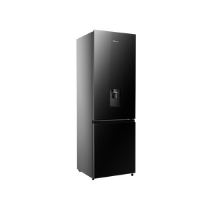 Hisense Bottom Fridge Freezer with Water Dispenser – Black Glass