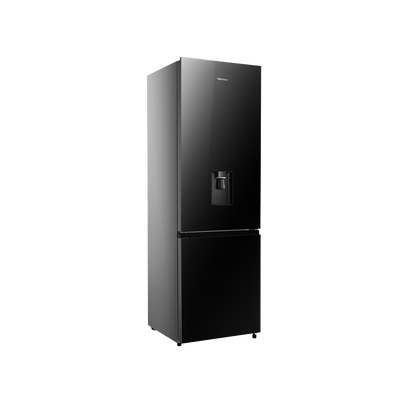 Hisense Bottom Fridge Freezer with Water Dispenser – Black Glass