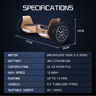 NNEDSZ BULLET SX-4000 Hoverboard Scooter, 8.5" Wheels, 700W Brushless, Superior Self Balancing System, UL Certified, LED Lights, Carry Bag, Bronze