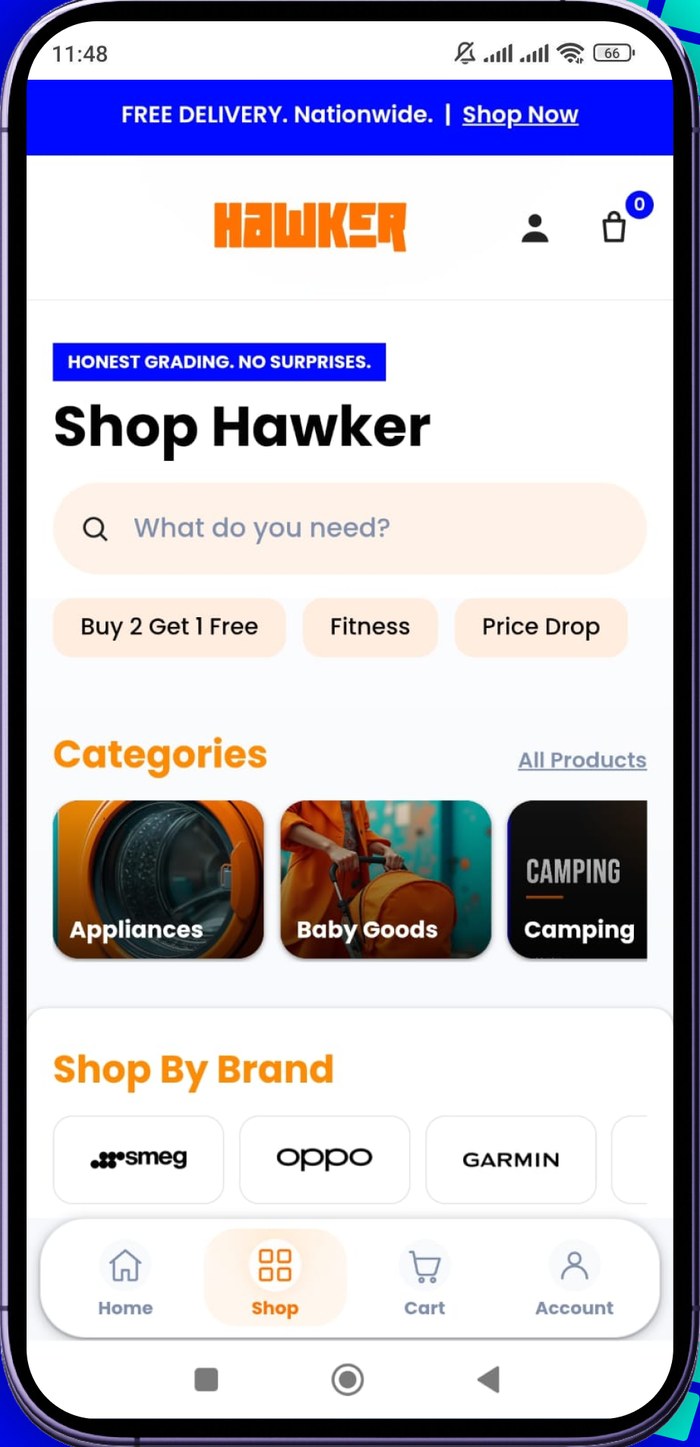 Hawker app home screen on Android